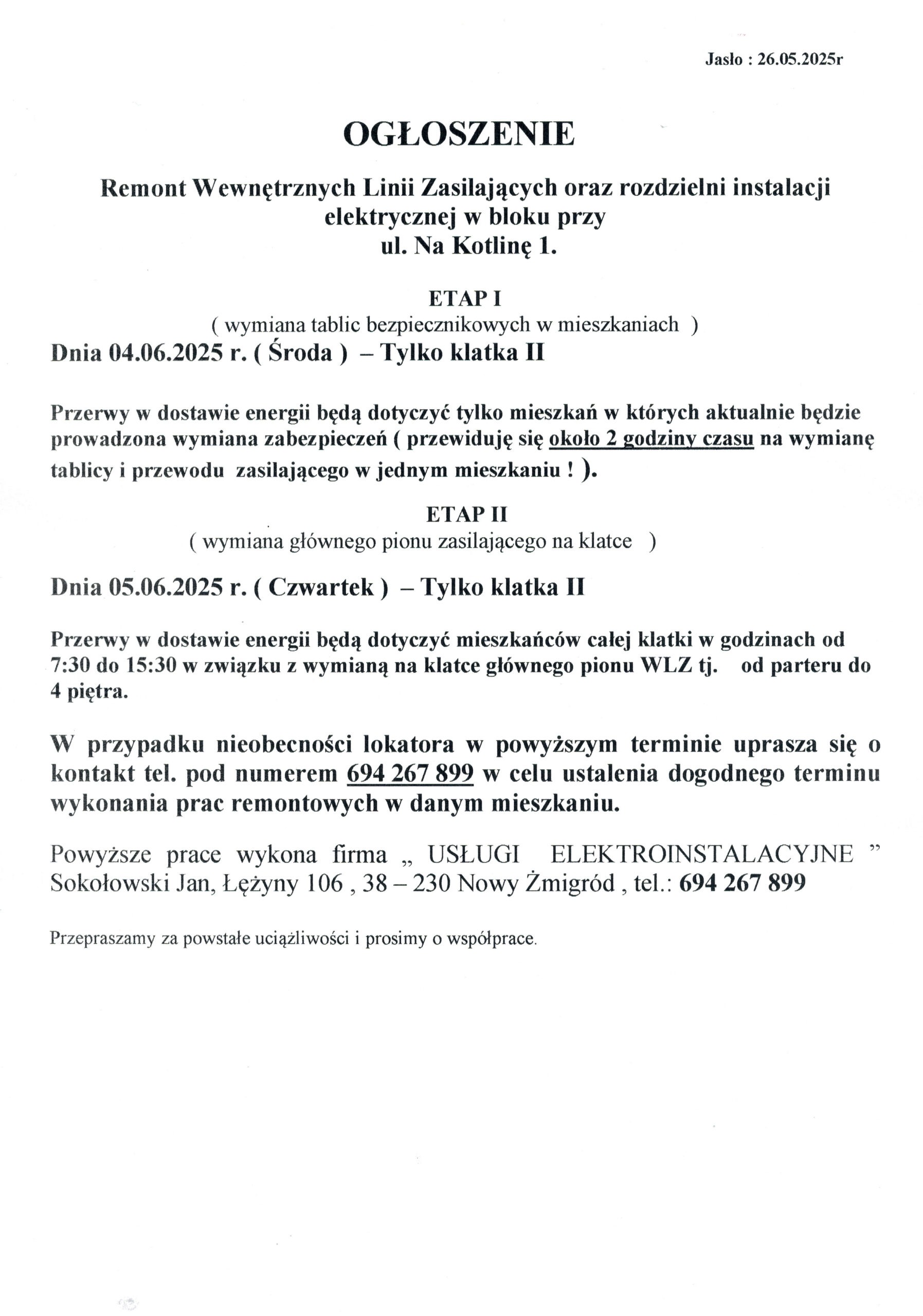 Ogłoszenie Nk1 Klii27052025