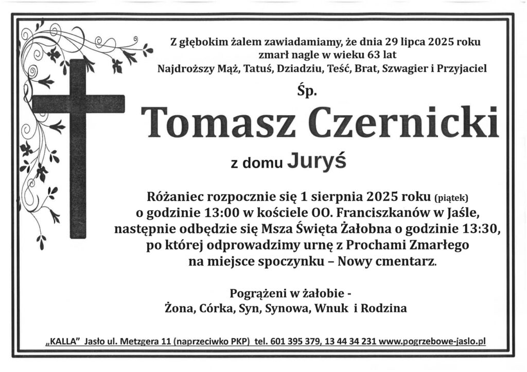 Najszczersze wyrazy współczucia z powodu śmierci p. Tomasza Czernickiego