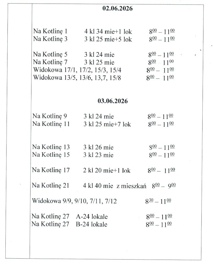 Na Kotline Harmonogram