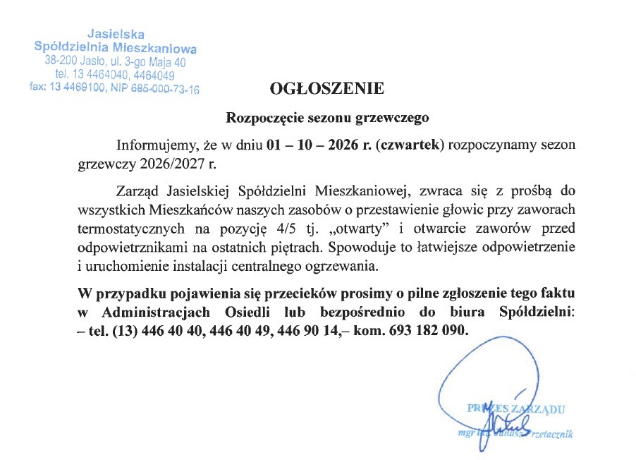 Sezon Grzewczy 2026